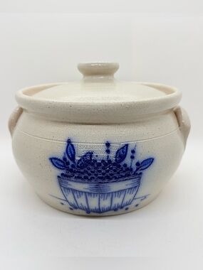 2003 Salmon Falls Pottery Blueberry Basket Bean Pot Casserole Salt Glaze Large
